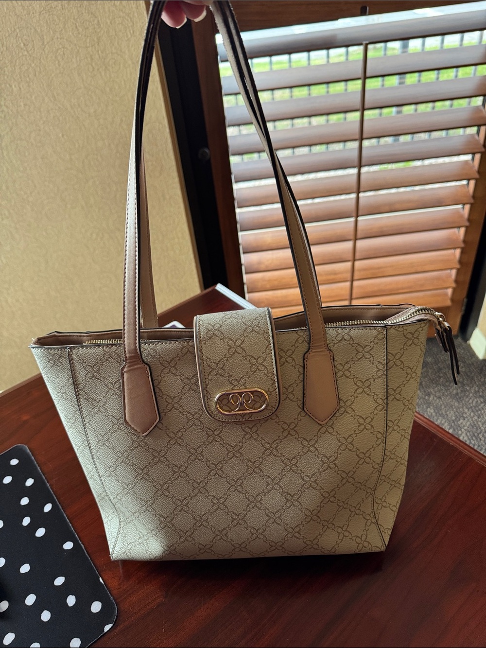 Nine West Beige Tote with Pink Trim